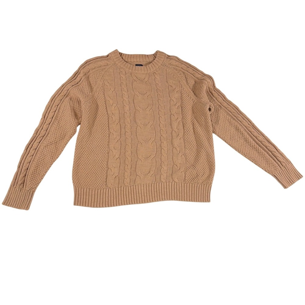 Gap Women Cable Knit Fisherman Chunky Sweater Pullover Camel Tan Brown Medium